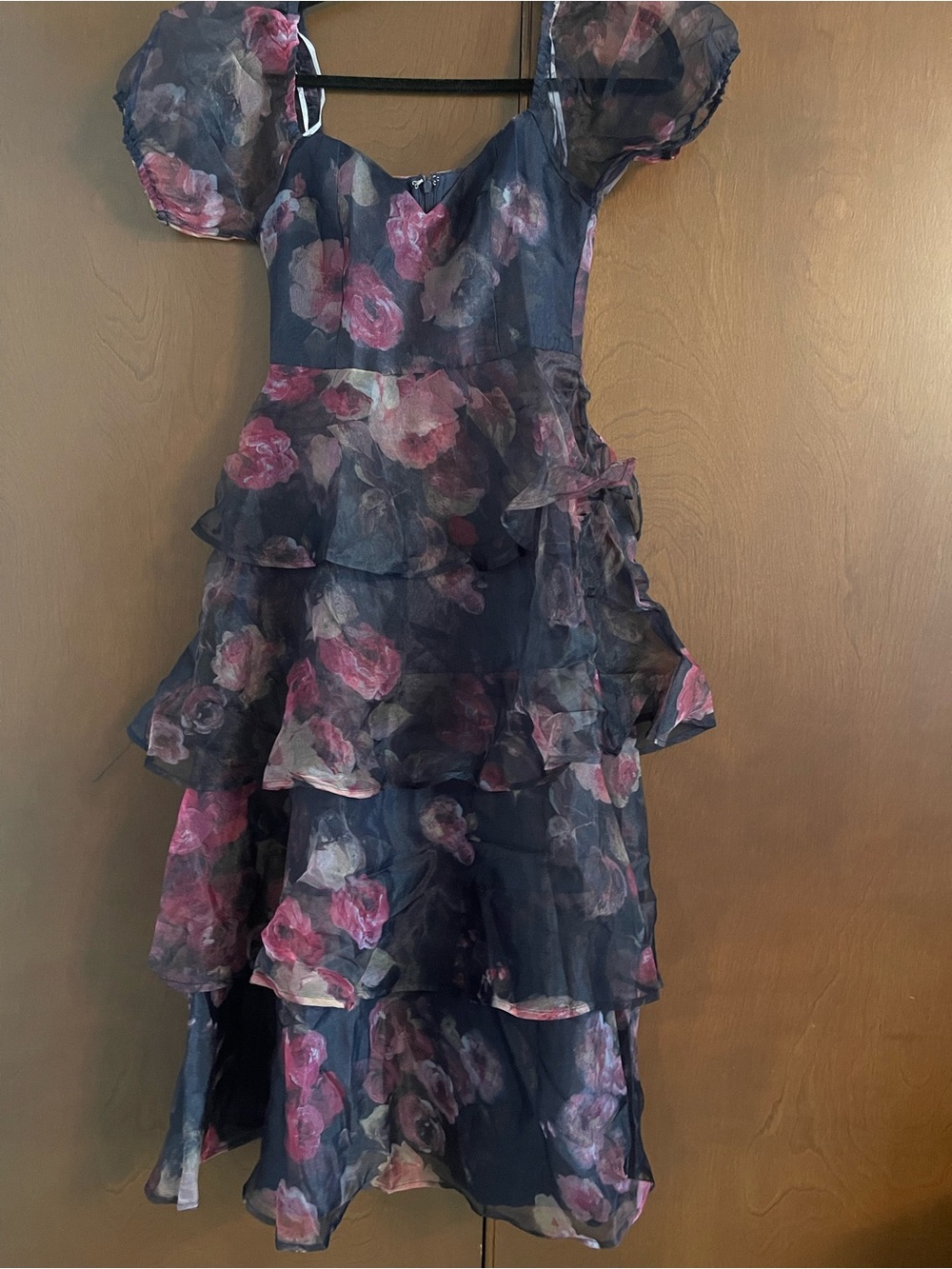 Lulu's Navy Floral Midi Dress with Pink Roses